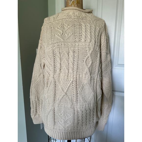 Vintage Gap Sweater Pullover Turtleneck heavy cream linen Cable Hand Knit sz M - Picture 4 of 13